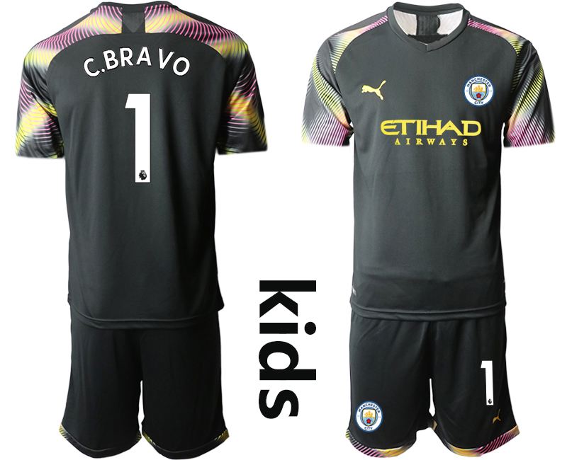 Youth 2020-2021 club  Manchester Cityl black goalkeeper #1 Soccer Jerseys->manchester city jersey->Soccer Club Jersey